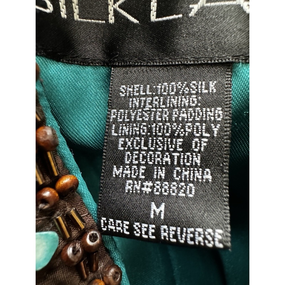 Silkland Quilted Beaded Jacket Brown Turquoise Western Boho Goblincore Artisan‎ - Picture 10 of 16